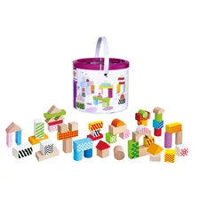 Mintás fa építőkockák - 50 darabos
