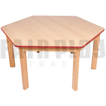 Hatszög alakú asztal - 58 cm - piros éllel