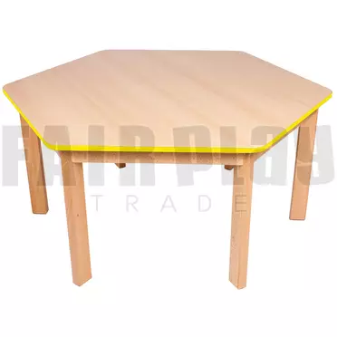 Hatszög alakú asztal - 58 cm - sárga éllel 