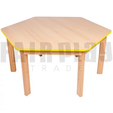 Hatszög alakú asztal - 46 cm - sárga éllel