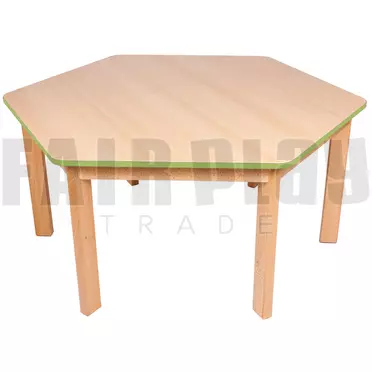 Hatszög alakú asztal - 52 cm - zöld éllel 